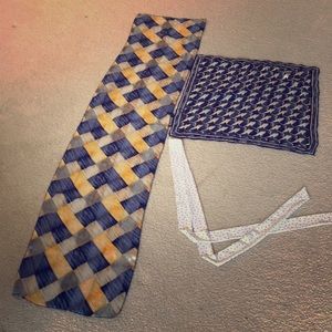 Three blue patterned head scarves